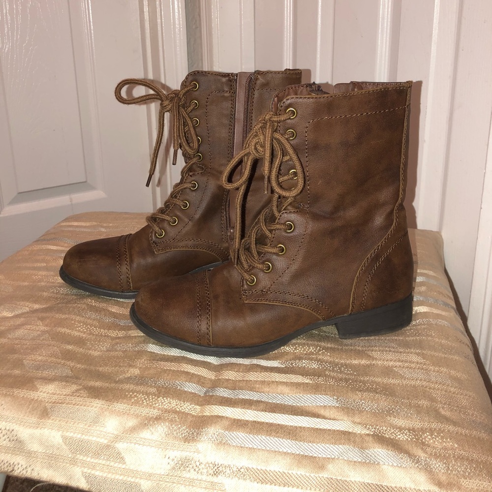 Brown combat boots